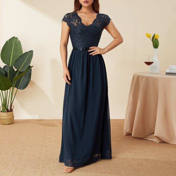 Damen Elegantes Spitzenkleid mit V-Ausschnitt Drune