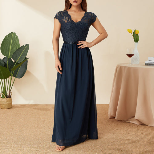 Damen Elegantes Spitzenkleid mit V-Ausschnitt Drune