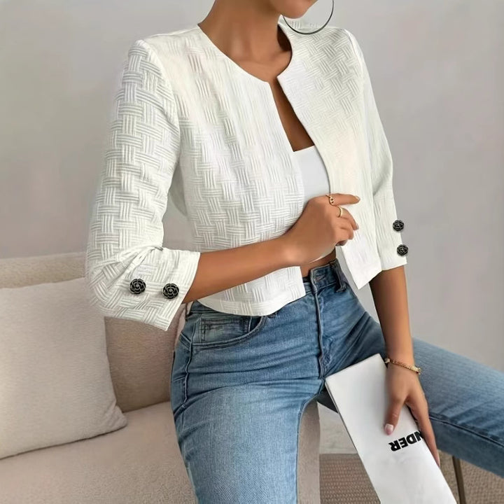 Damen Strukturierte Kurzjacke mit eleganten Knöpfen Drune