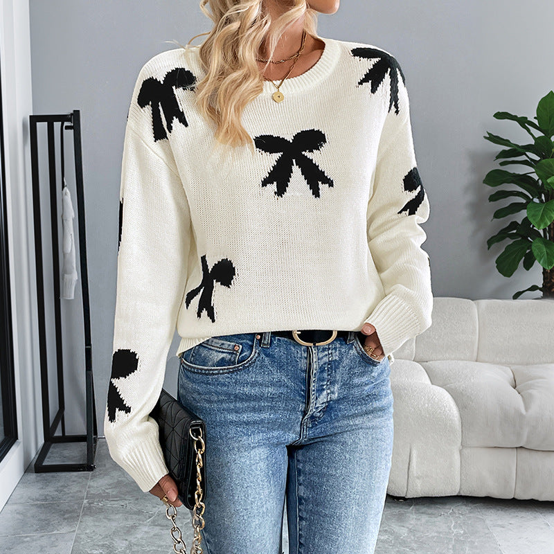 Damen Verspielter Pullover mit Schleifen-Muster Drune