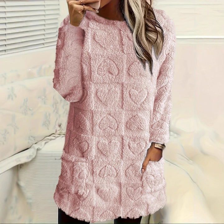 Damen kuscheliger Sweatkleid mit herzförmigem Textilmuster Drune