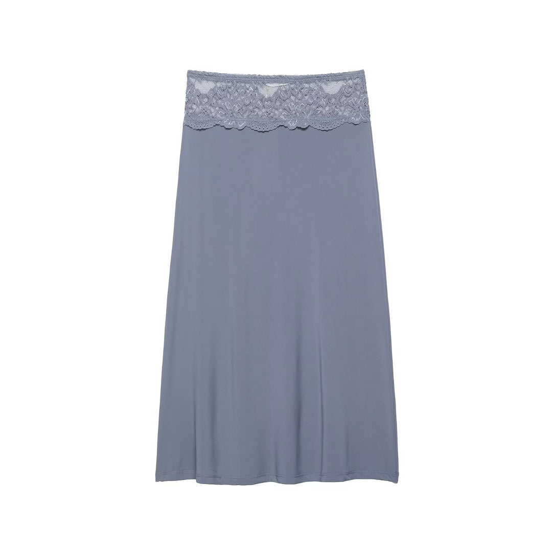 Damen Unterrock mit elastischem Spitzenbund und fließender Midi-Länge Drune