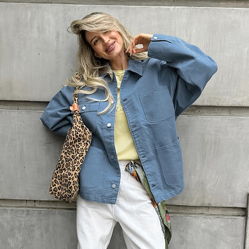 Damen Oversized Jeansjacke mit aufgesetzten Taschen und modernem Schnitt Drune