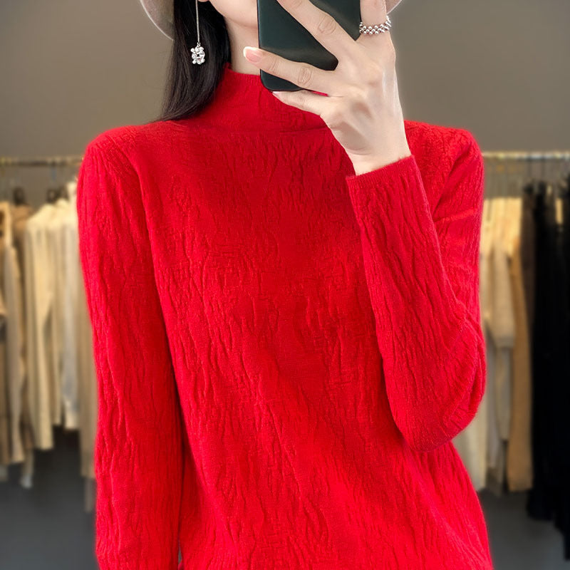 Damen Strukturierter Feinstrick-Pullover mit kurzem Stehkragen und Crinkle-Optik Drune
