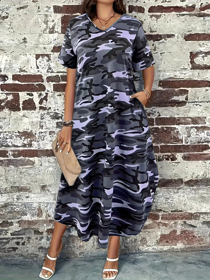 Damen Maxikleid mit lässigem Camouflage-Design und praktischen Taschen Drune
