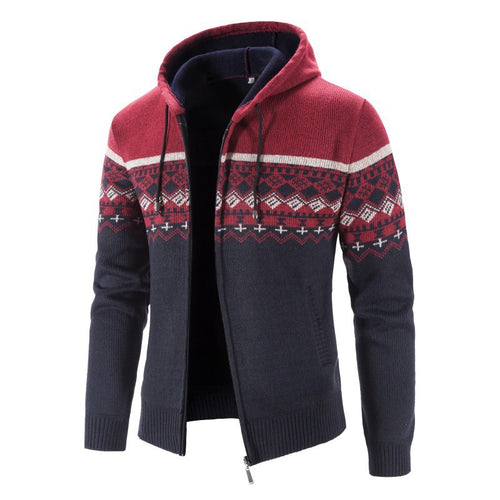 Herren Melierte Strickjacke mit Kapuze und Norweger-Muster Drune