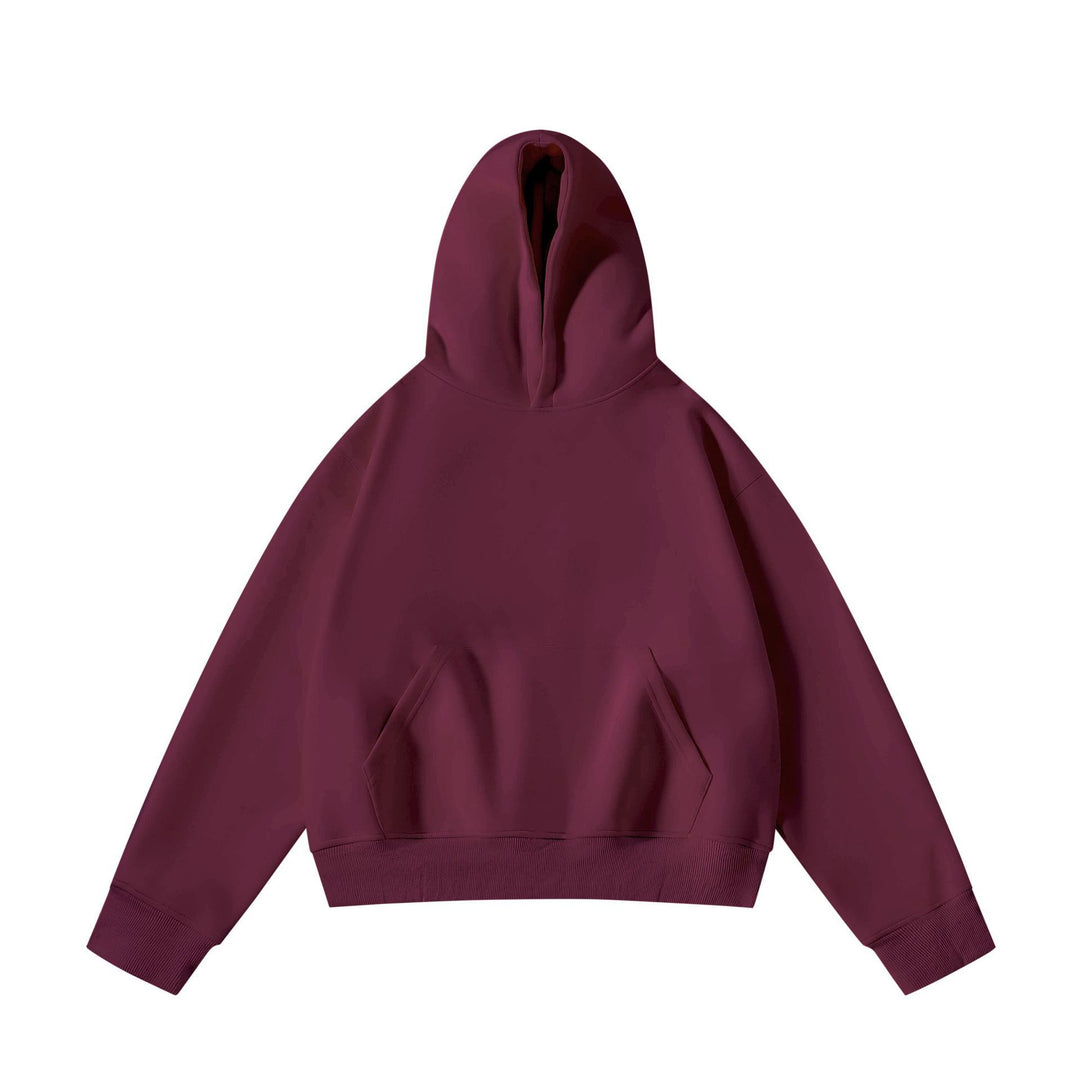 Unisex schwerer Oversize-Kapuzenpullover mit doppellagiger Kapuze Kängurutasche und breitem Rippbund Drune