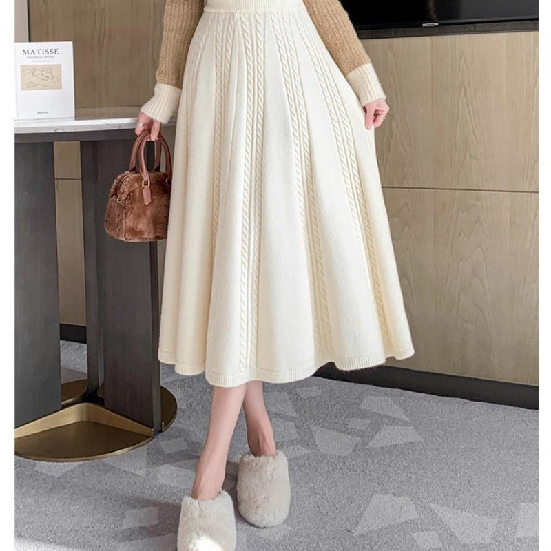Damen Eleganter Midirock mit Zopfmuster und weitem Schnitt Drune