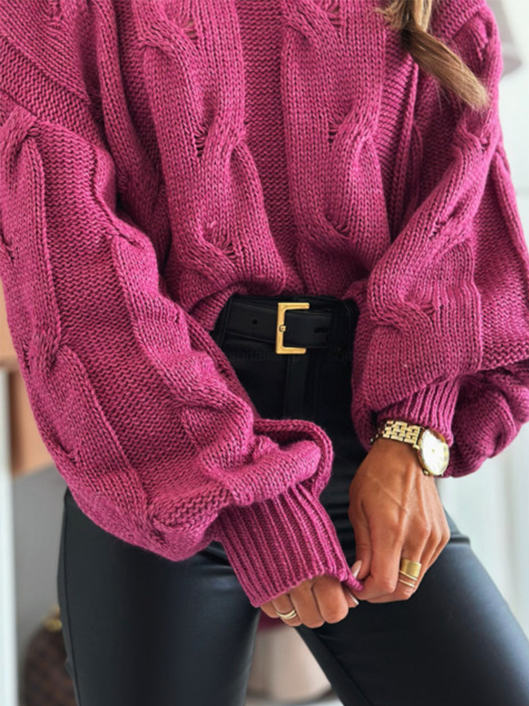 Damen Strickpullover mit Kabelmuster und Oversized-Schnitt Drune