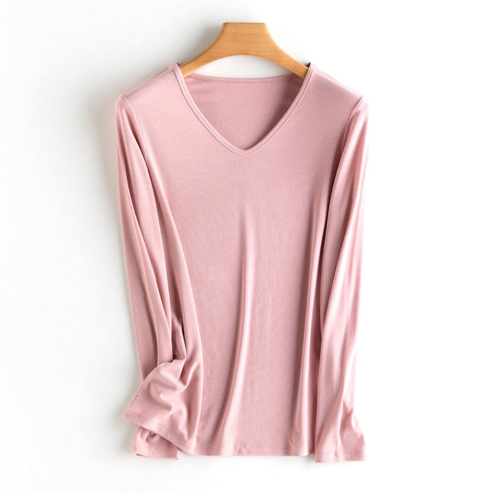 Damen Langarm-Feinrippshirt aus weichem Modal-Baumwollmix mit Rundhalsausschnitt Drune