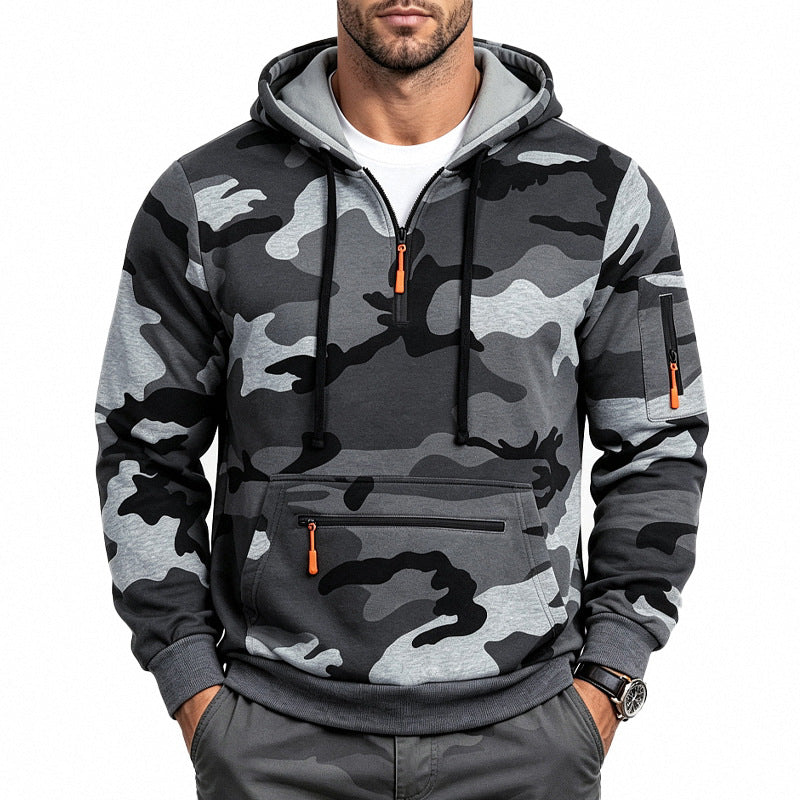 Herren Camouflage-Trainingsset mit Kapuzenpullover und Cargo-Jogginghose Drune