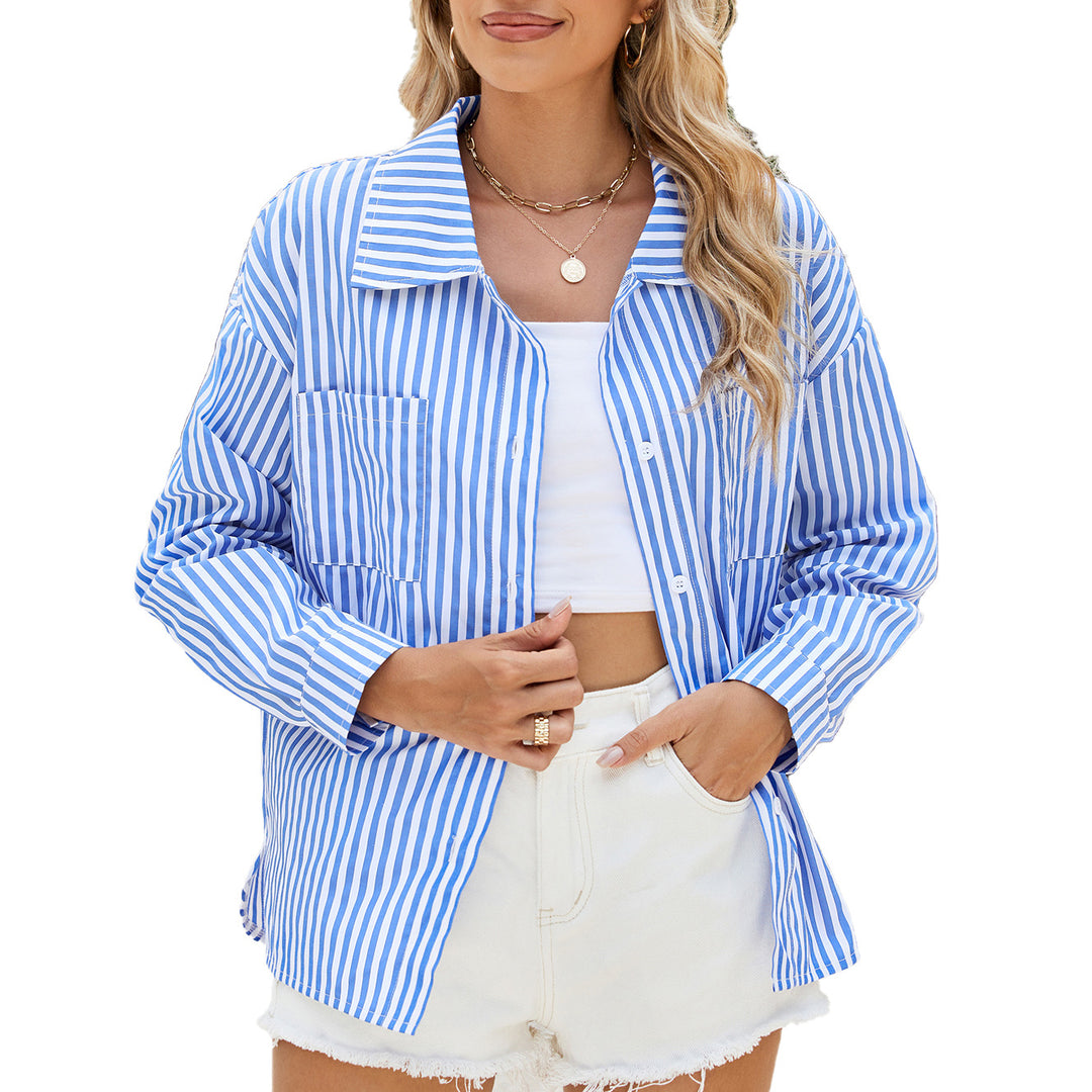 Damen gestreiftes Oversized-Hemd mit praktischen Taschen und modischem Schnitt Drune