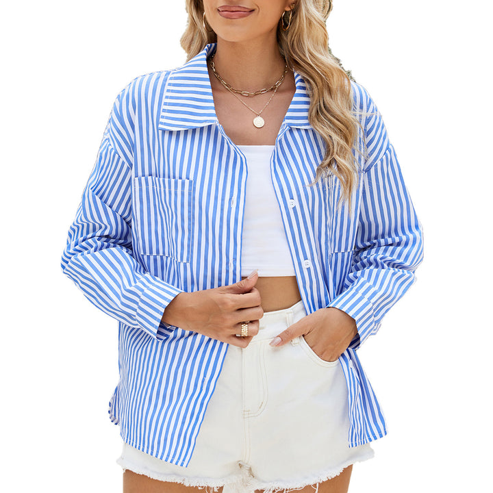 Damen gestreiftes Oversized-Hemd mit praktischen Taschen und modischem Schnitt Drune