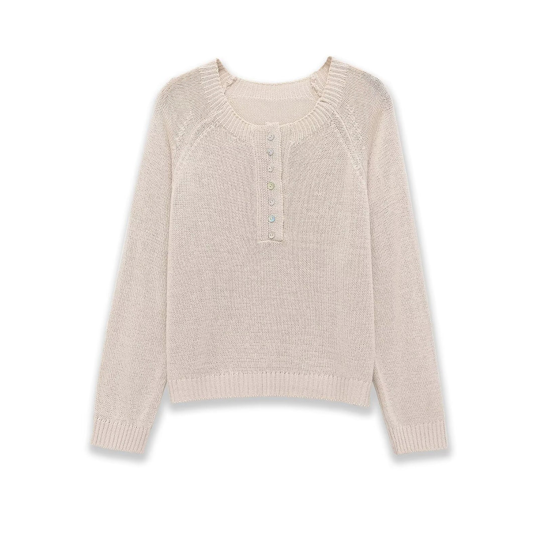 Damen Leichter Feinstrick-Pullover mit Henley-Knopfleiste Drune