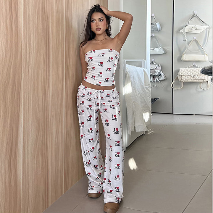 Damen lässige Druckhose mit elastischem Bund Drune
