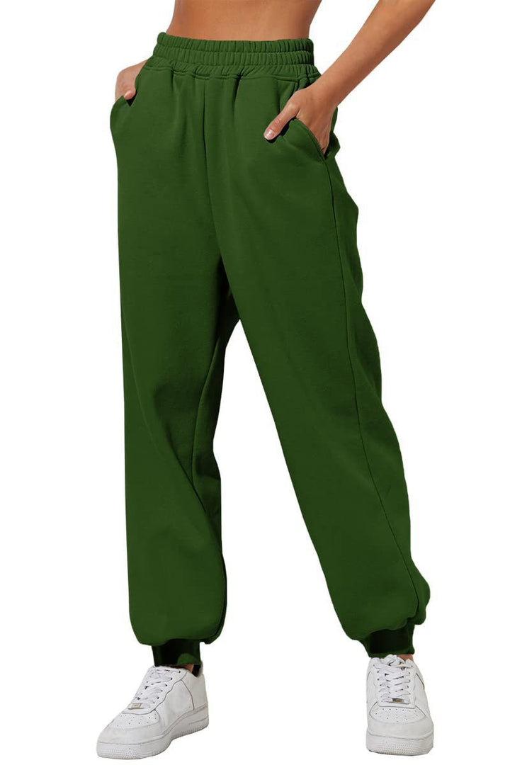 Damen nan lockere High‑Waist Jogginghose mit doppellagigem Komfortbund, seitlichen Eingrifftaschen und gerafften Knöchelbündchen Drune