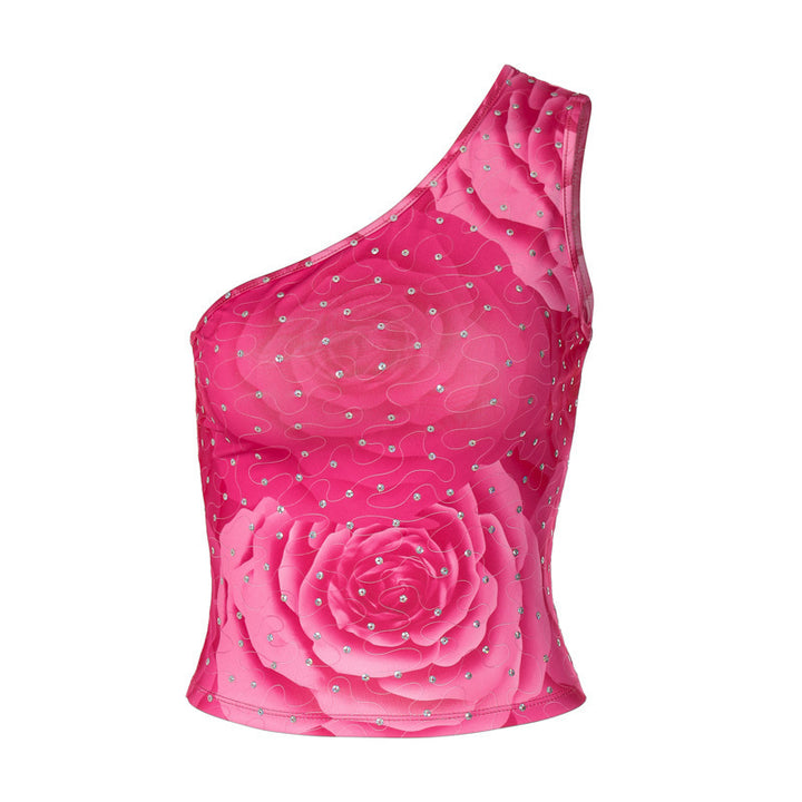 Damen asymmetrisches Bustier mit floralem Motiv und Strassdetails Drune