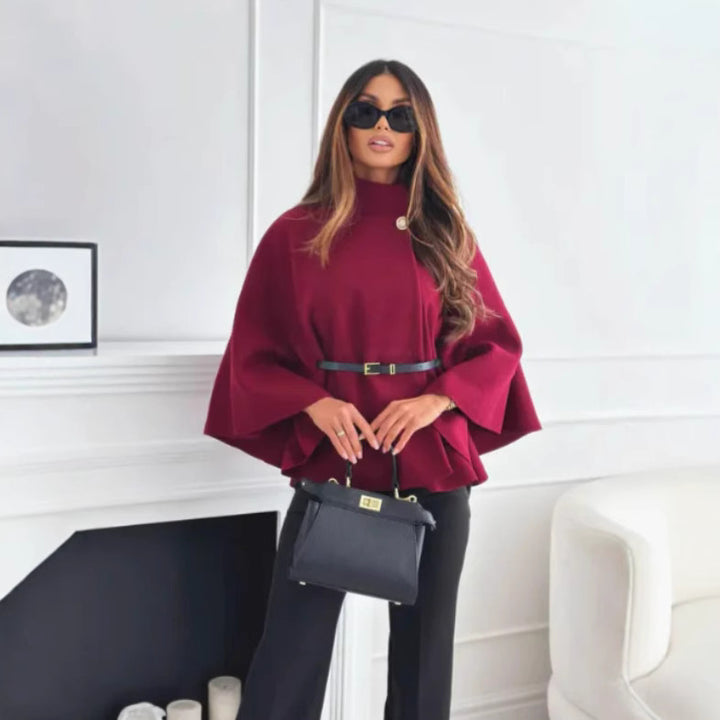 Damen modische Cape-Jacke mit dekorativem Gürtel Drune