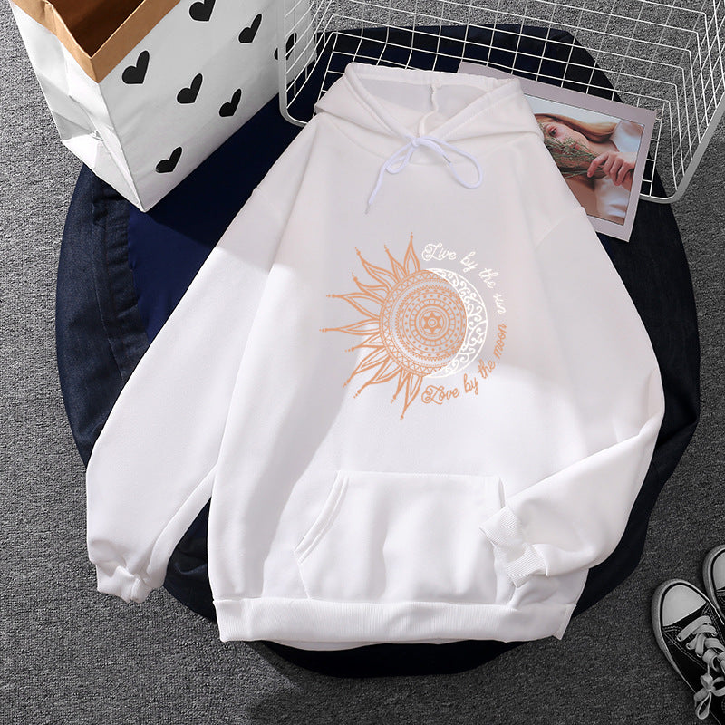 Damen nan Kapuzenpullover mit Sonn-und-Mond-Mandala, Kängurutasche und angerautem Fleece Drune