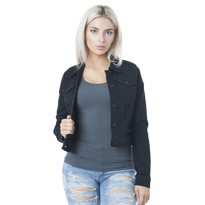 Damen Denim-Jacke im modernen Cropped-Design mit funktionalen Taschen und lässigem Schnitt Drune