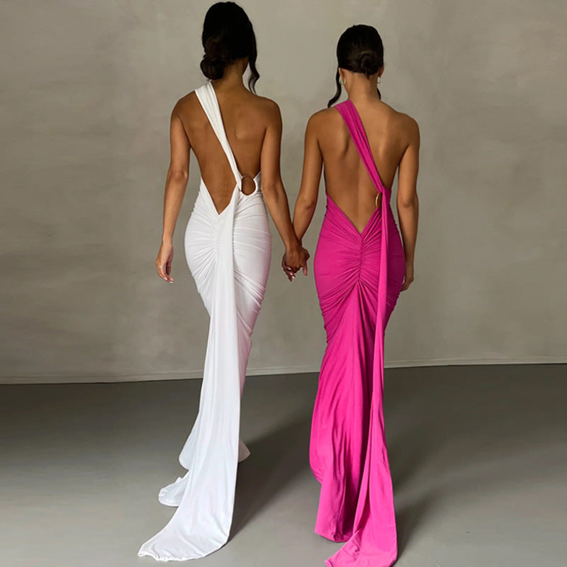 Damen Elegantes One-Shoulder Abendkleid Drune