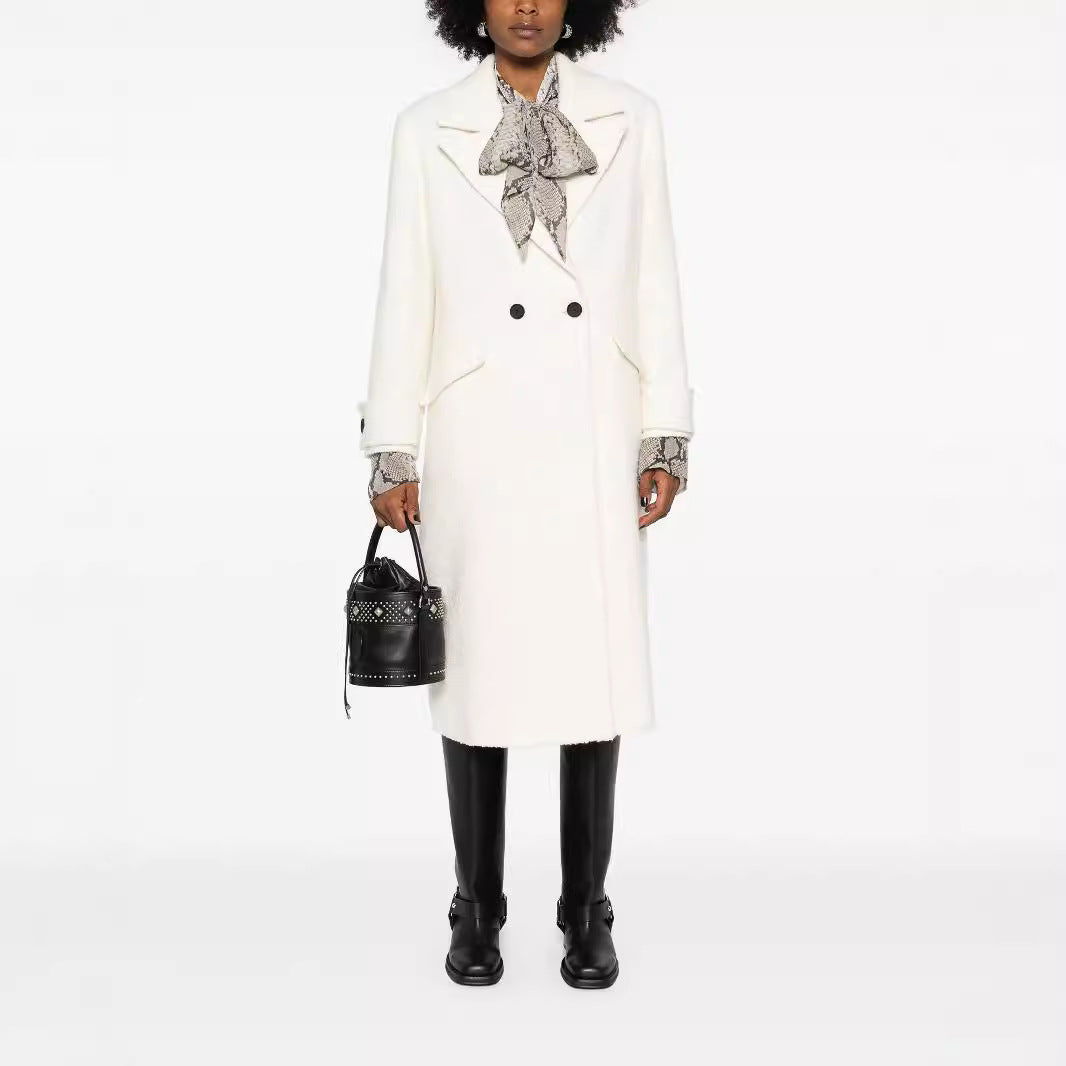 Damen Gerade geschnittener Midi-Wollmantel mit Oversize-Revers und verdeckter Knopfleiste Drune