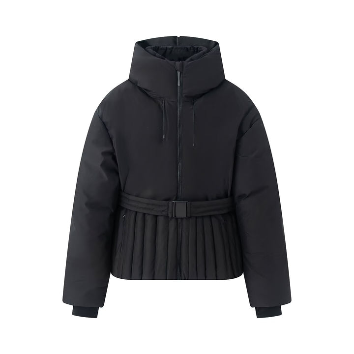 Damen Kurze taillierte Steppjacke mit hohem Stehkragen und Gürtel Drune