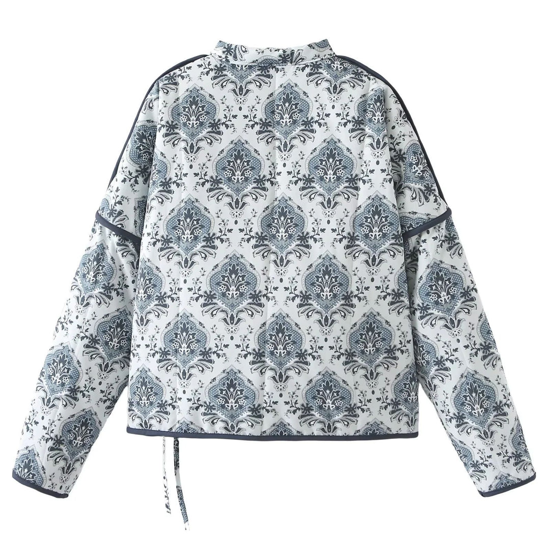 Damen nan Wickeljacke mit orientalischem Medaillonprint, leichter Wattierung und kontrastpaspel Drune
