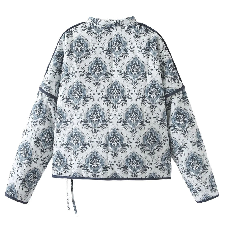 Damen nan Wickeljacke mit orientalischem Medaillonprint, leichter Wattierung und kontrastpaspel Drune