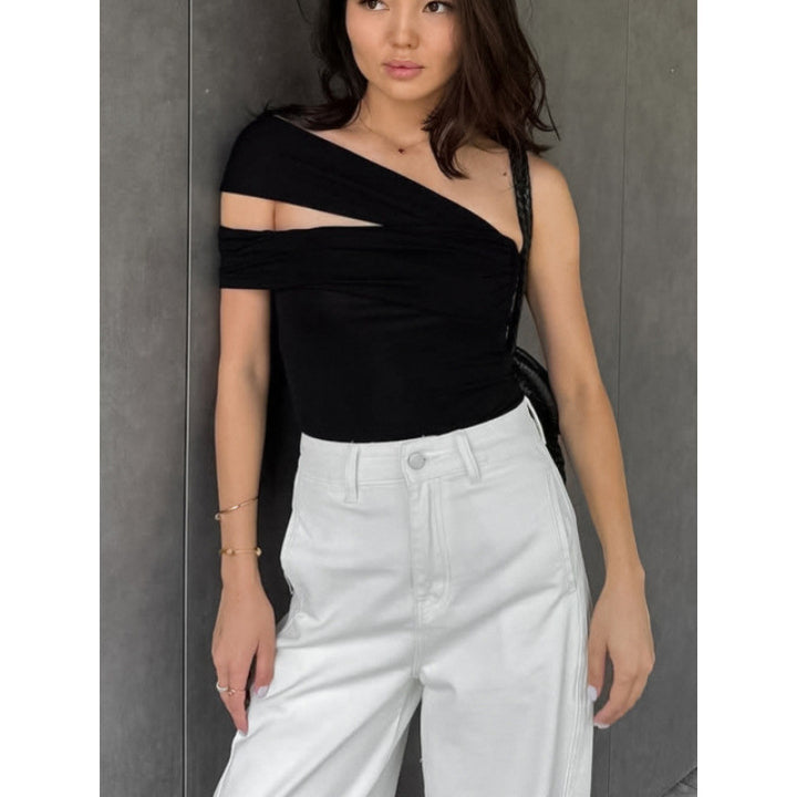 Damen asymmetrisches Oberteil mit eleganter Wickeldetail Drune