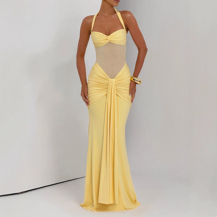 Damen Elegantes Maxikleid mit Raffhalterung und figurformenden Details Drune