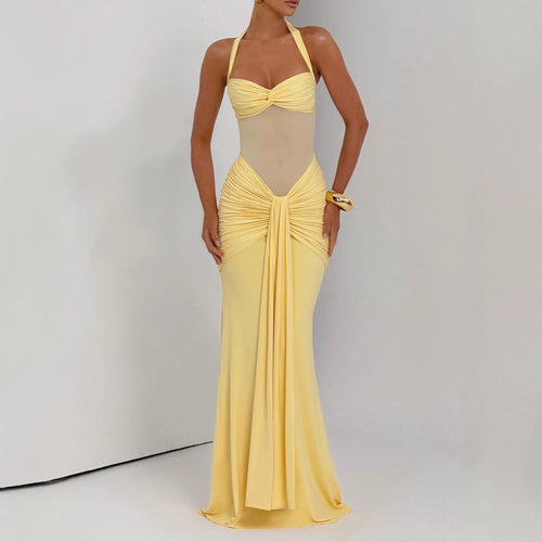 Damen Elegantes Maxikleid mit Raffhalterung und figurformenden Details Drune