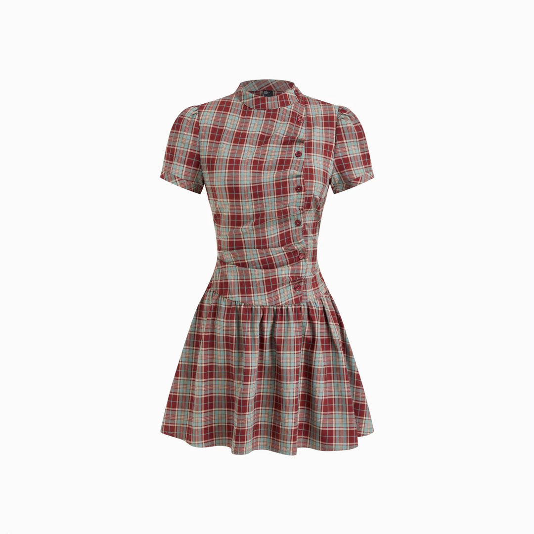 Damen Karo Kurzarmkleid Drune