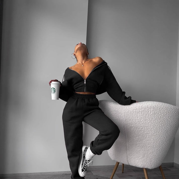 Damen sportliches Cropped-Set mit Weite und Reißverschluss Drune