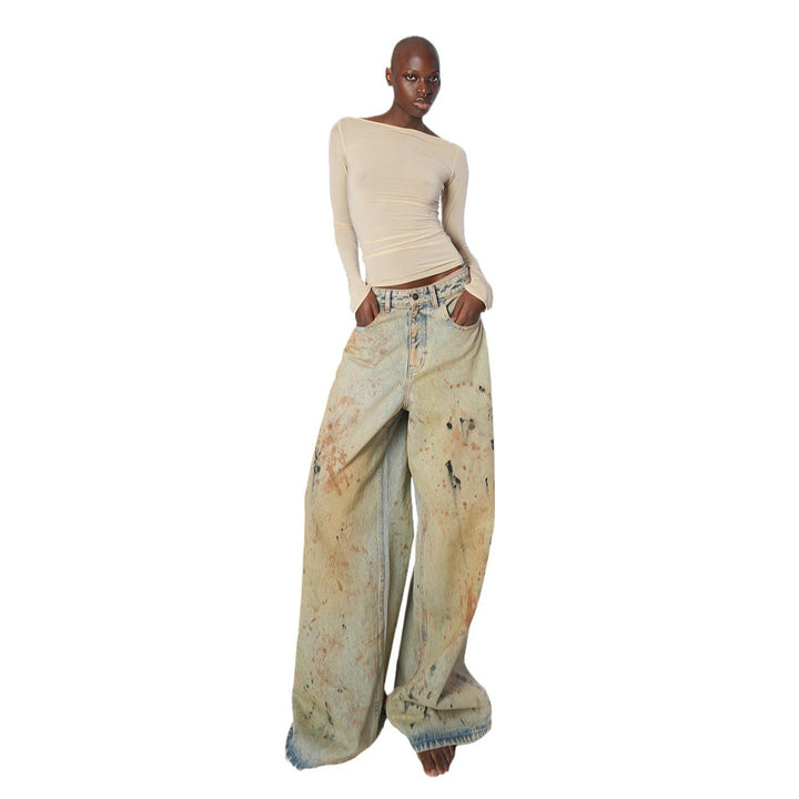 Damen Weite Jeans mit Kunstwerk-Design Drune
