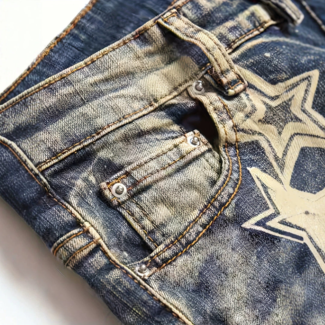 Herren Ripped Denim-Jeans mit Sternenprint Drune