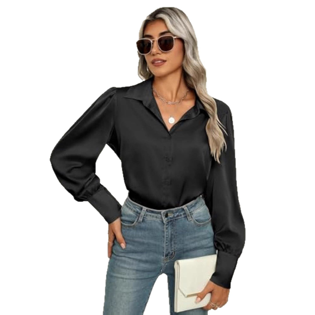 Damen Seidenoptik-Bluse mit Hemdkragen, verdeckter Knopfleiste und langen Manschetten Drune