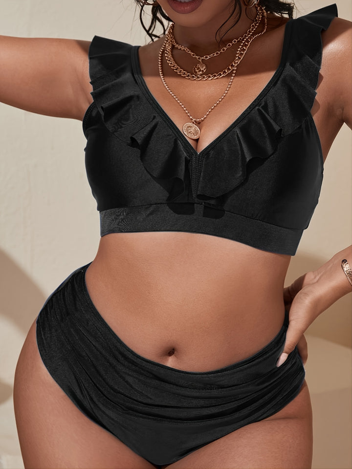 Damen Bikini Oberteil mit raffiniertem Rüschendesign und hohem Bund Drune