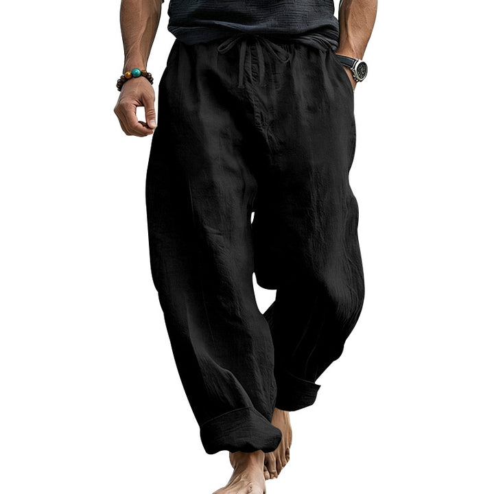 Herren Locker geschnittene Leinen-Loungehose mit Kordelzug, Umschlagsaum und Taschen Drune