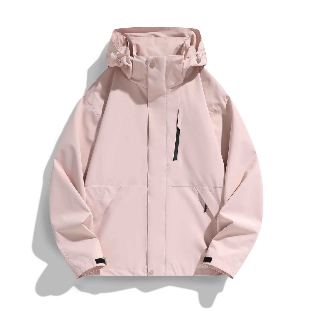 Damen Wasserabweisende Kapuzen‑Übergangsjacke mit verstellbarer Kapuze, verdeckter Frontblende und Multifunktionstaschen Drune