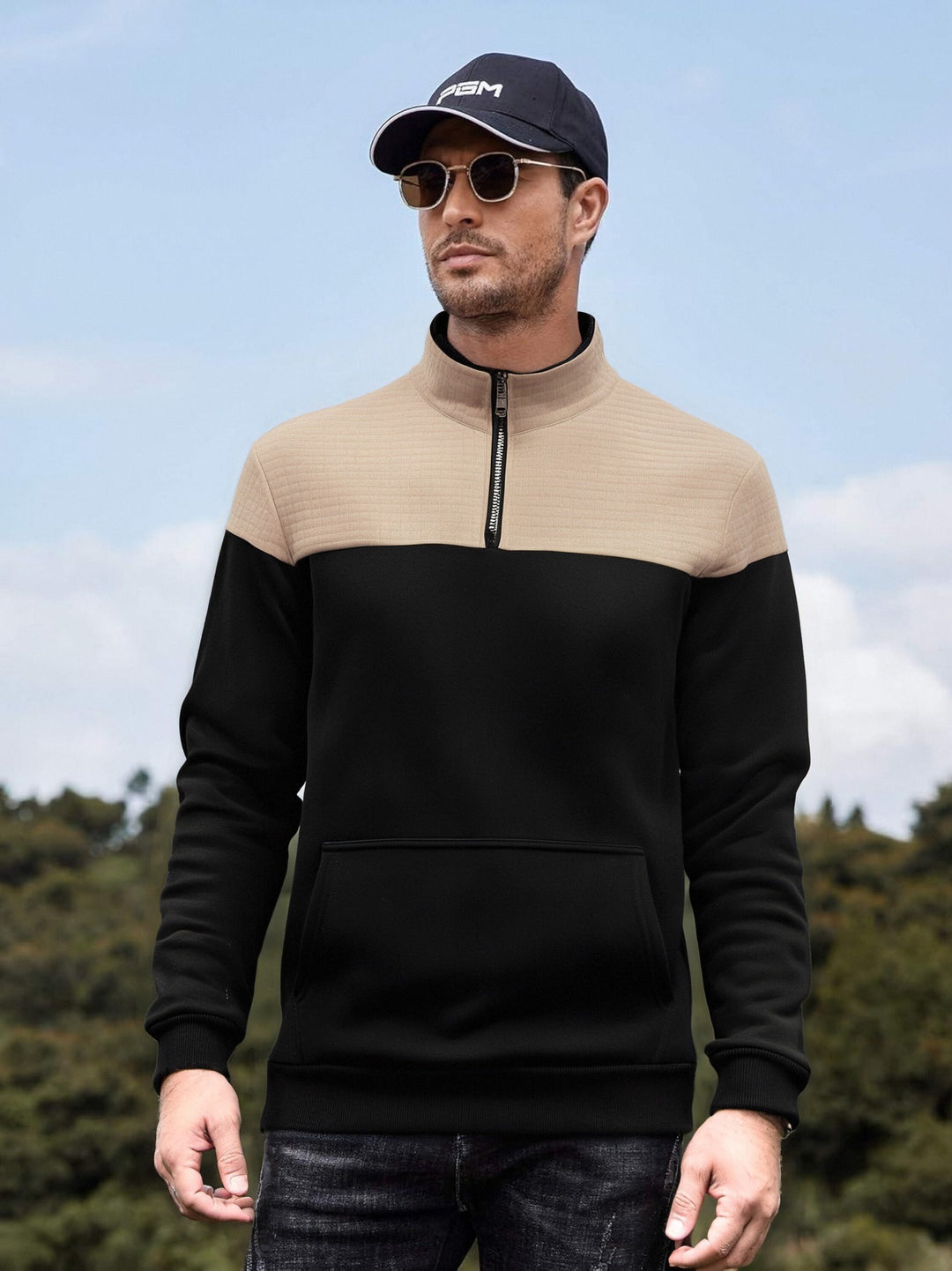 Herren funktionale Sweatjacke mit hochschließendem Kragen und praktischer Kängurutasche Drune