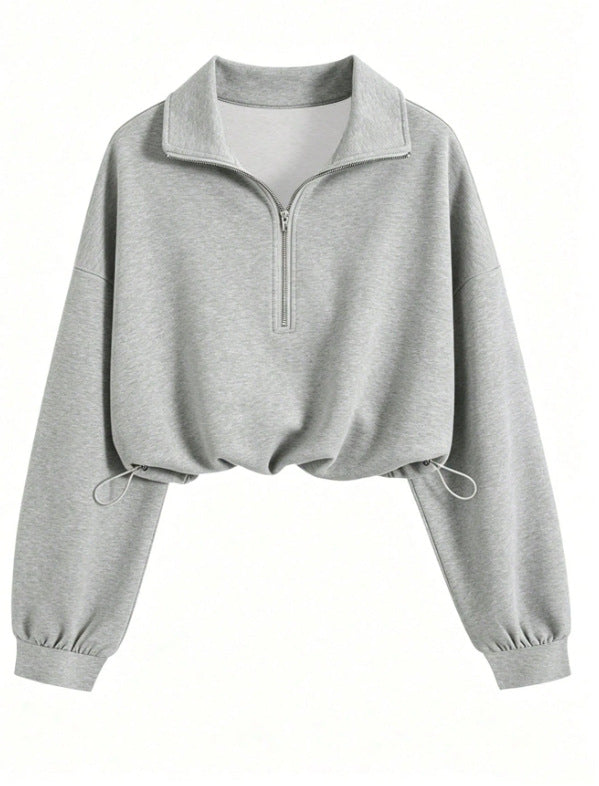 Damen Kurz geschnittenes Halbzip-Sweatshirt im Oversize-Schnitt mit Tunnelzug Drune
