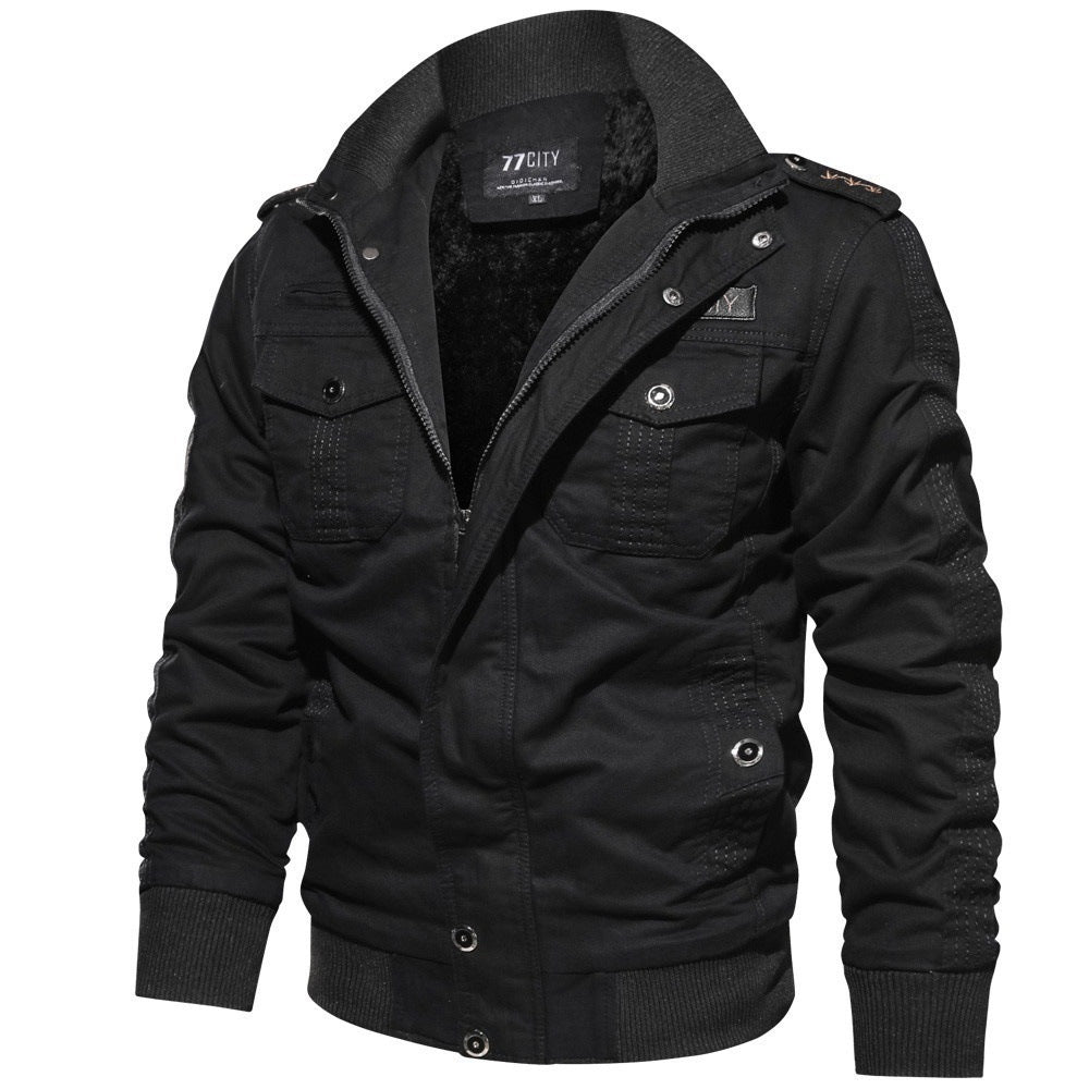 Herren nan militärisch inspiriertes Bomber-Fieldjacke mit Epauletten, verdecktem Reißverschluss und Klappbrusttaschen Drune