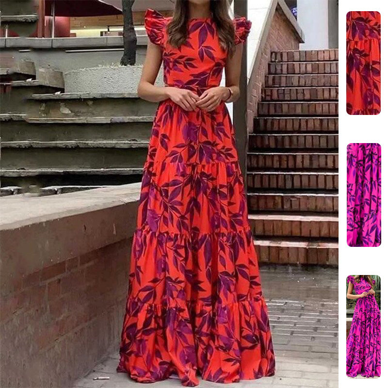 Damen Maxikleid mit Rüschendetails und floralem Design Drune