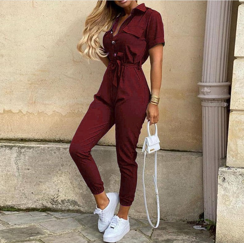 Damen Modischer Jumpsuit mit tailliertem Schnitt und praktischen Taschen Drune