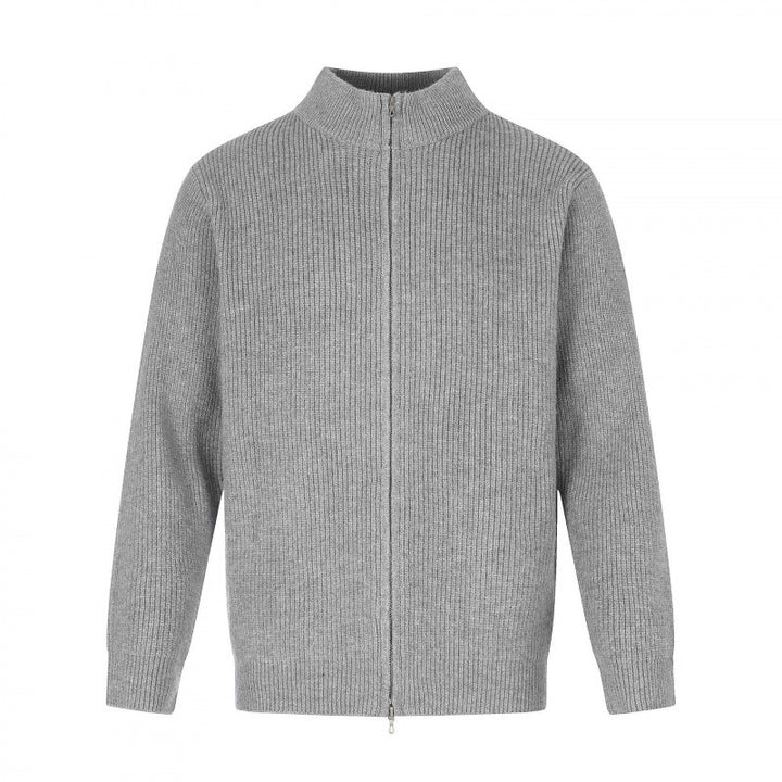 Unisex Reißverschluss-Strickjacke im Boxy‑Cut mit Stehkragen und Rippenstruktur Drune