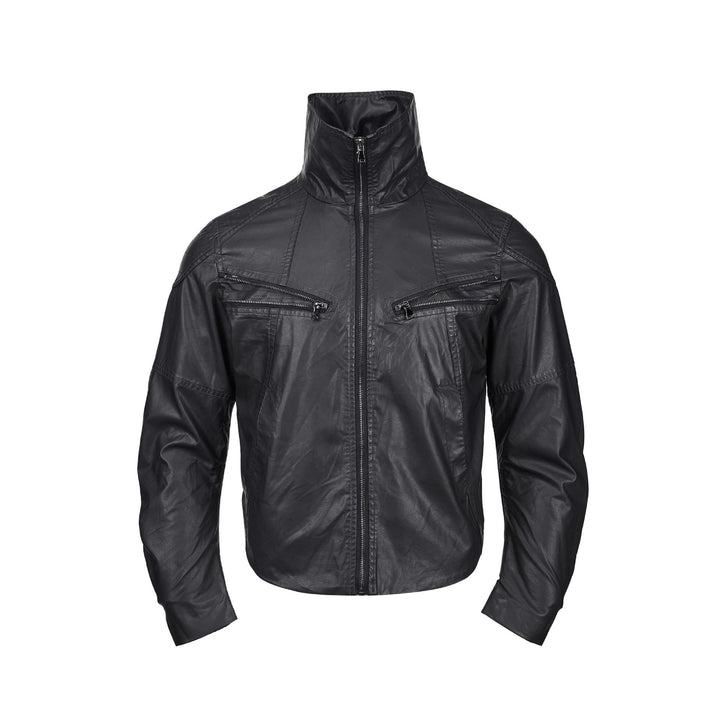 Herren Lederoptik‑Blouson mit hohem Stehkragen und Reißverschluss‑Brusttaschen Drune