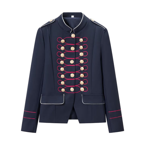 Damen Militärblazer mit Stehkragen, goldener Zierknopfreihe und Kordelbesatz Drune