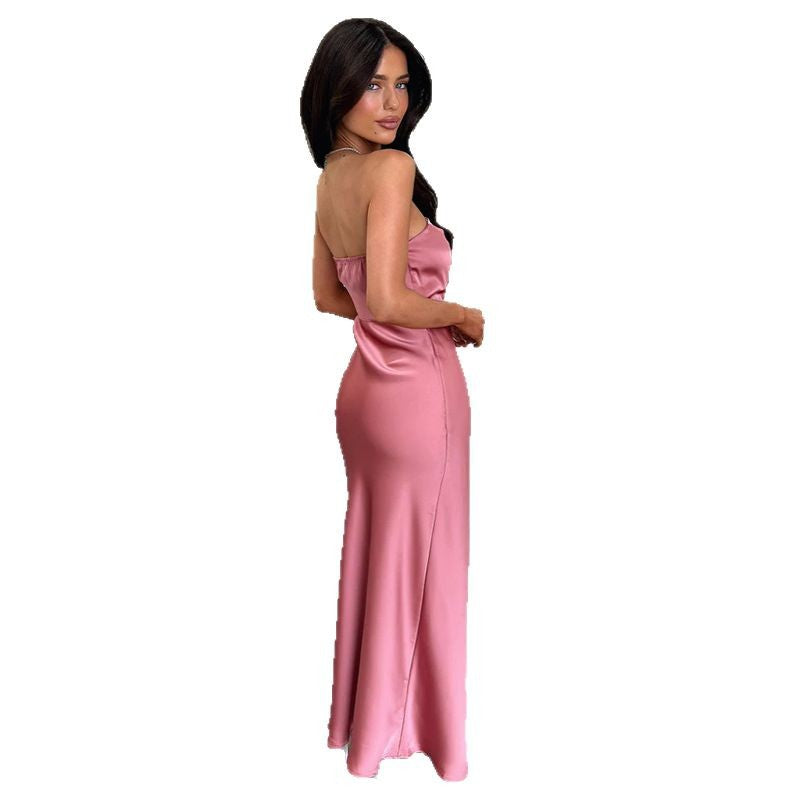 Damen Elegantes Satin-Maxikleid mit figurformendem Schnitt Drune