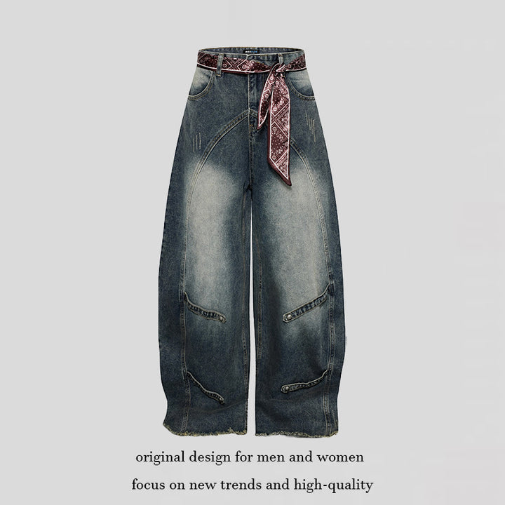 Damen Weite Denim-Culotte mit hohem Bund und Bandana-Gürtel Drune